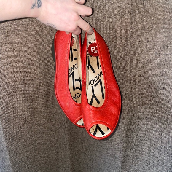 Fly London Red Wedge Shoes with Chunky Heel Staple Eclectic Bold Gently Used - Picture 10 of 14